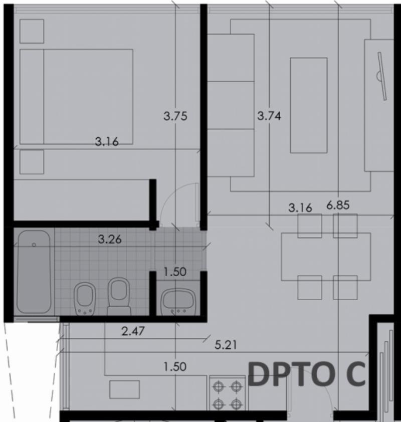 Departamento en Venta, 44mts, 1 dormitorios 151765