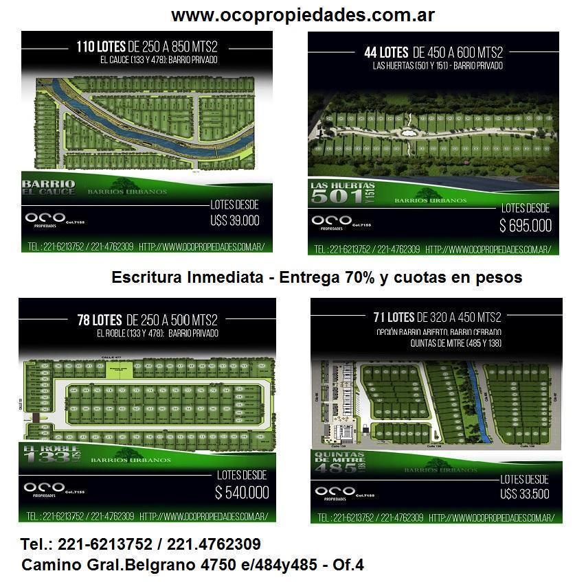 Lotes Barrios Privados Entrega y planes de pago a medida 12/18/24 cuotas en pesos Esc. inmediata