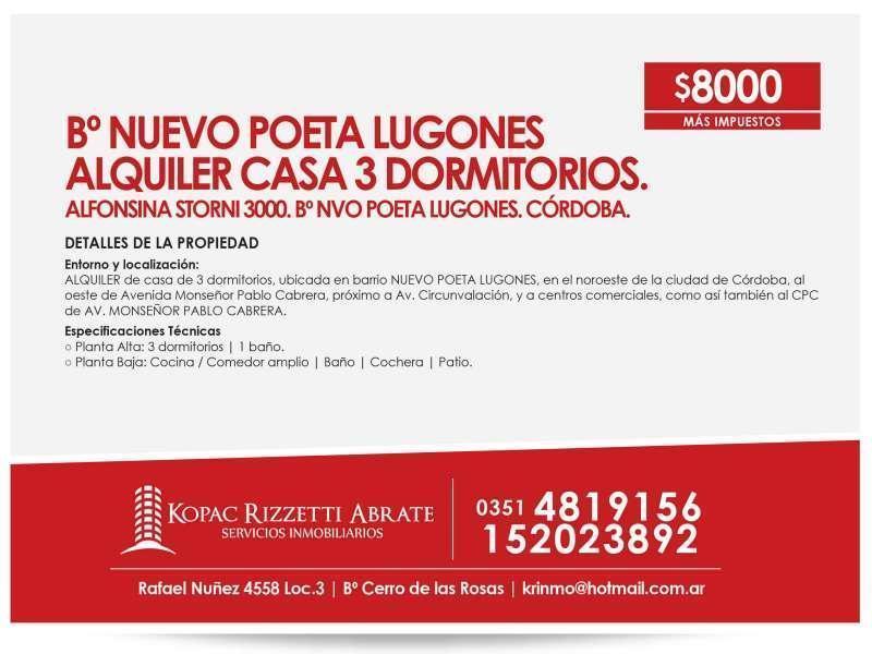 N.P. LUGONES ALQUILER CASA 3 DORM