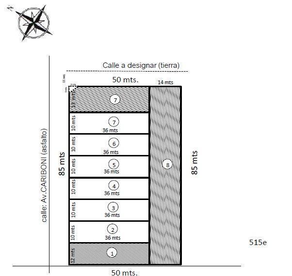 Lotes en venta 10X36, Sobre Av.Cariboni Oportunidad