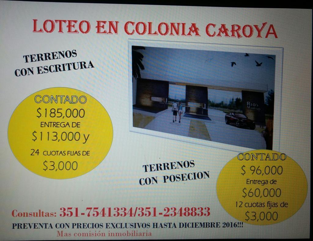 Vendo LOTES en COLONIA CAROYA