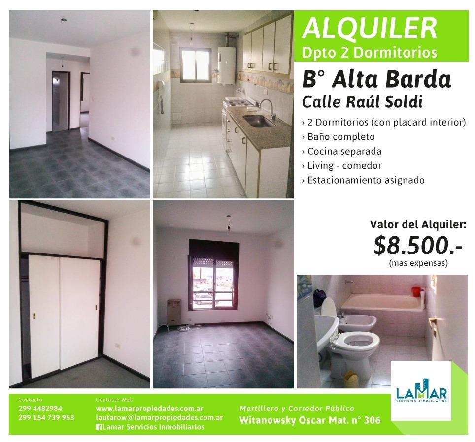 Alquilo Dpto 2 Dormitorios ~ B° Alta Barda C° Raúl Soldi