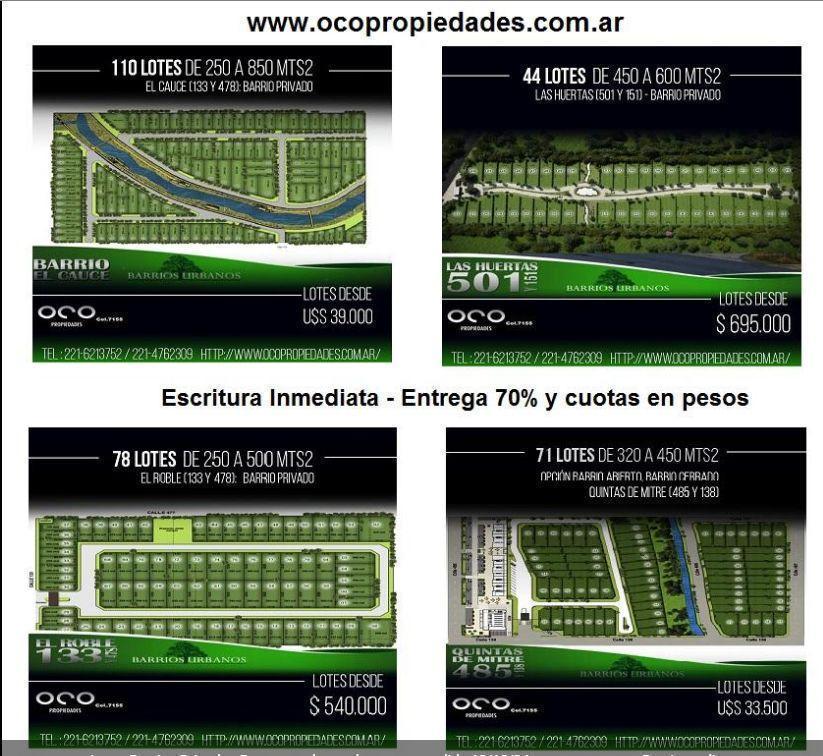 Lotes Barrios Privados Entrega y planes de pago a medida 12/18/24 cuotas en pesos Esc. inmediata