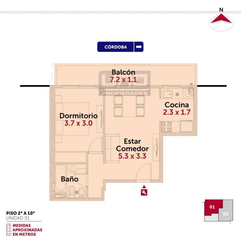 Córdoba y Constitución Ultimo Dpto de 1 Dormitorio Externo. Posibilidad cochera. Vende Uno Propiedades